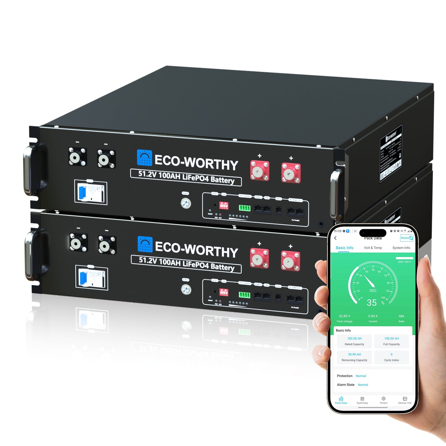 Batería para rack de servidor ECO-WORTHY de 48V(51,2V) 100 Ah LiFePO4, tamaño 3U, con Bluetooth y wifi