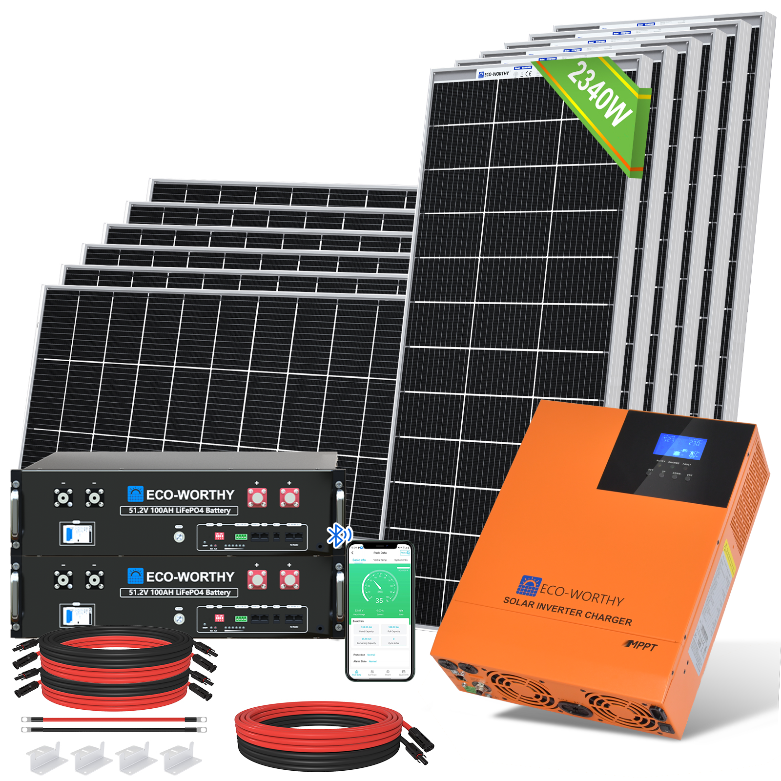 Kit solar MPPT completo para autoconsumo fuera de la red, 48V 2340W(12 x 195W bifaciales)