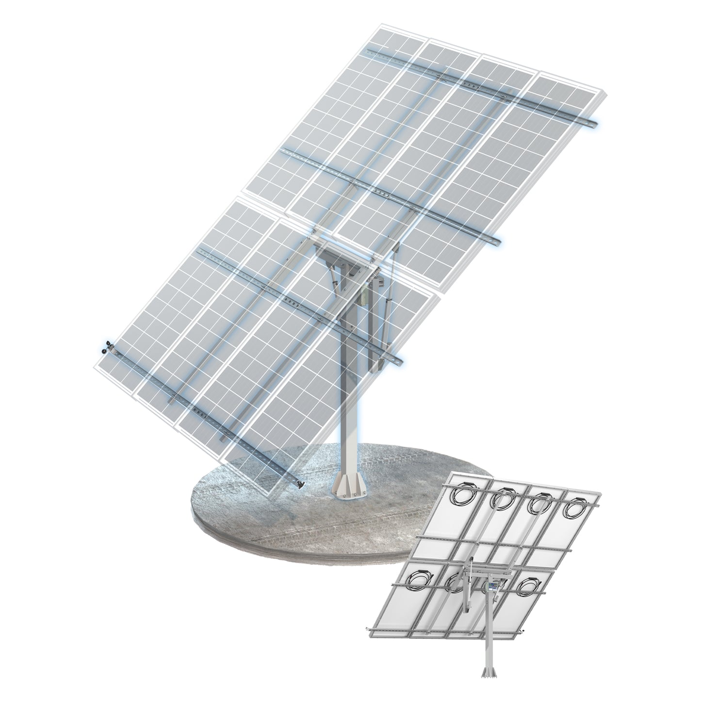Sistema de seguimiento solar de doble eje ECO-WORTHY (versión extendida, +40% de eficiencia) con controlador de seguimiento