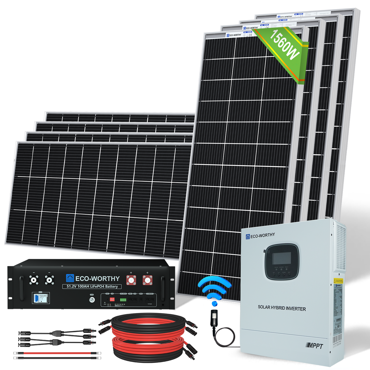 Kit solar MPPT completo para autoconsumo fuera de la red, 48V 1560W(8 x 195W bifaciales)
