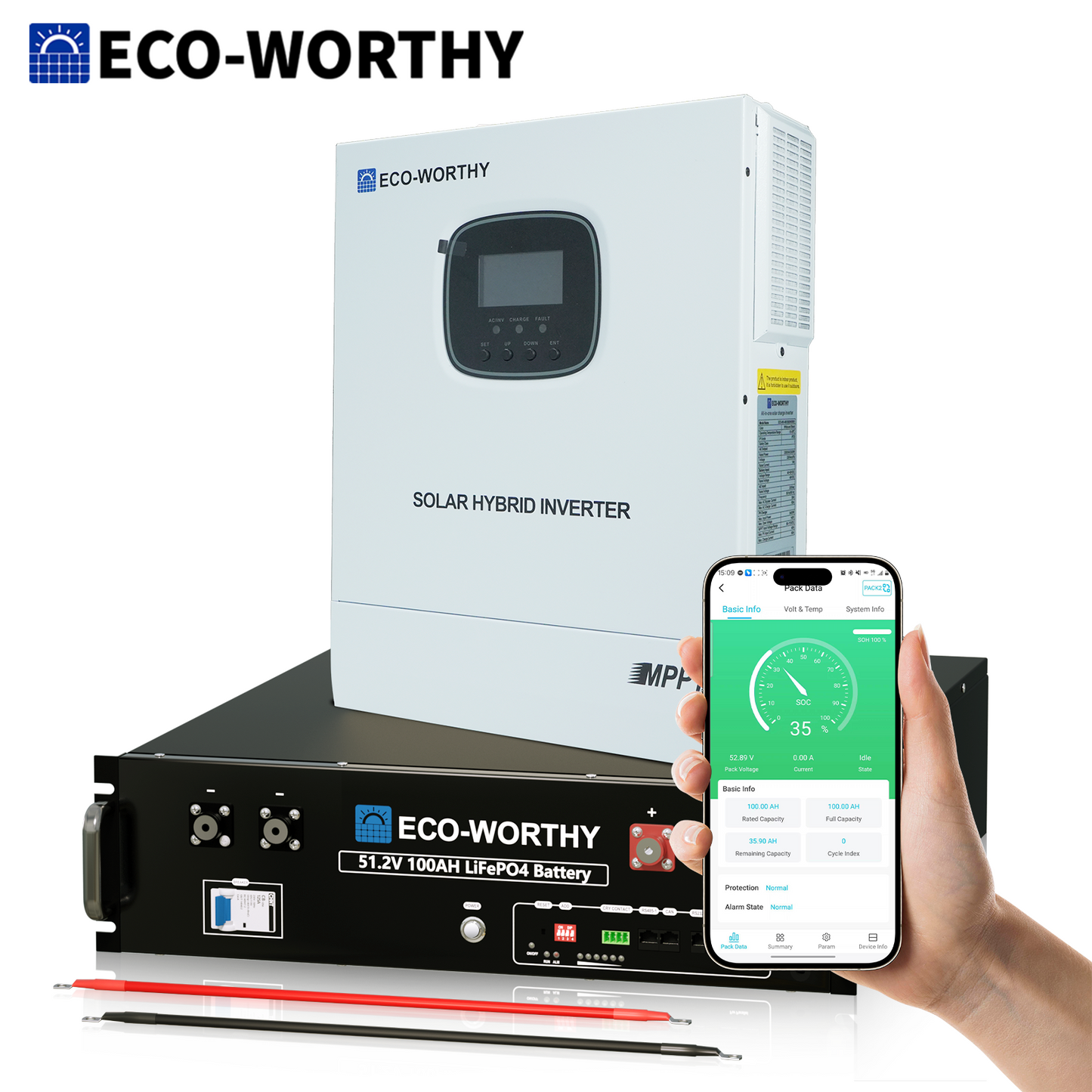 Sistema de respaldo doméstico ECO-WORTHY de 5,12 kWh con LiFePO4 de 48V 100Ah e inversor híbrido de 48V 3000W