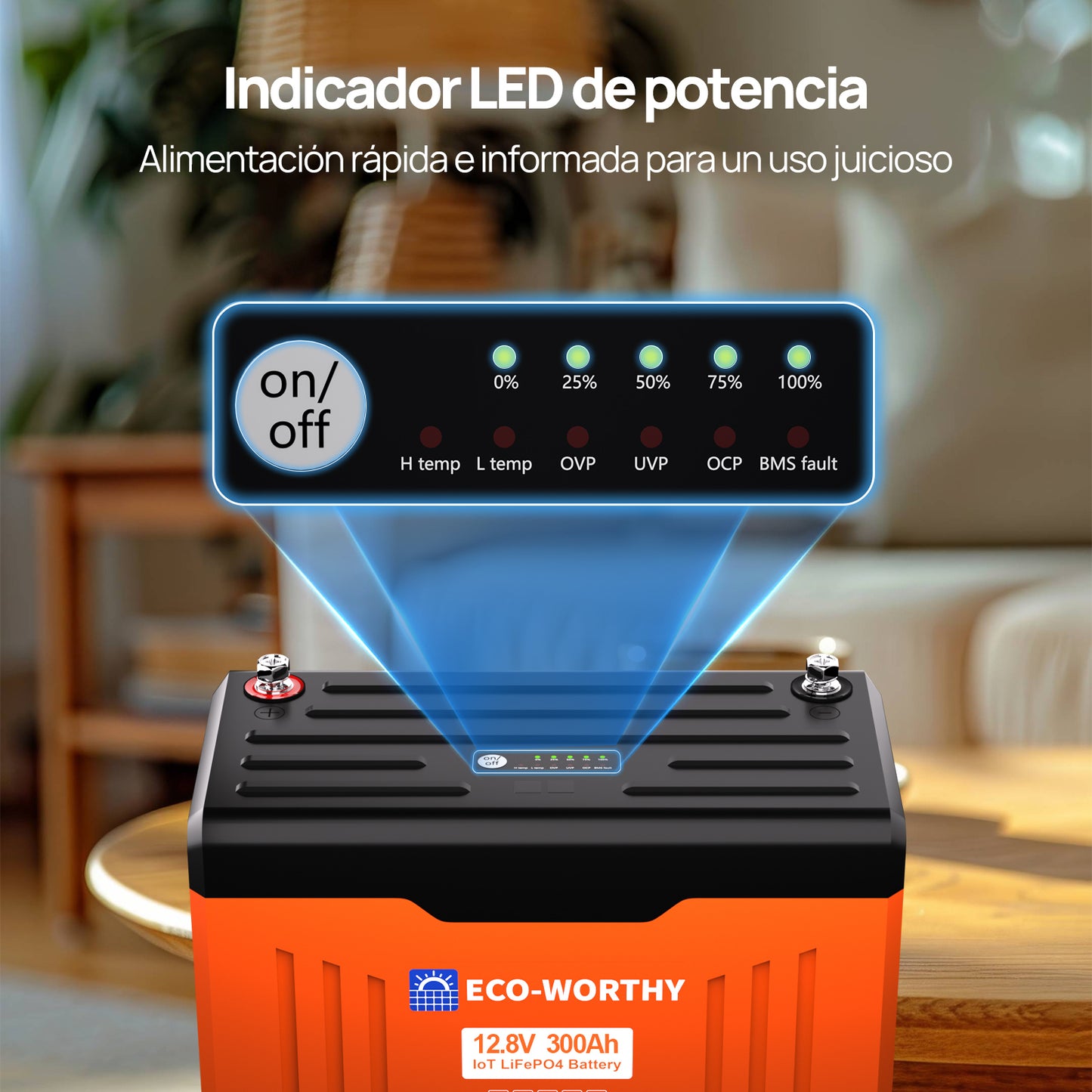 Batería de litio LiFePO4 de 12V y 300Ah con Bluetooth