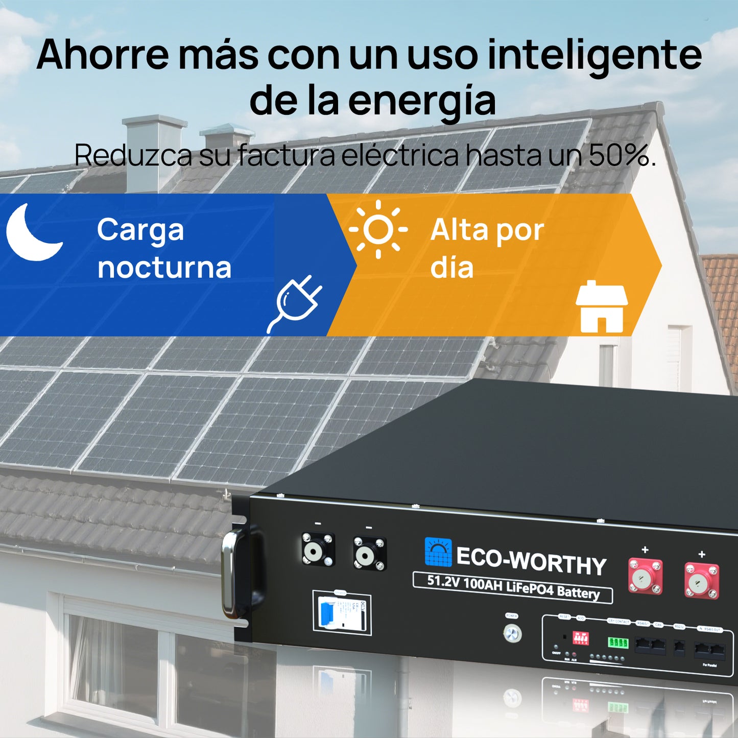 Batería para rack de servidor ECO-WORTHY de 48V(51,2V) 100 Ah LiFePO4, tamaño 3U, con Bluetooth y wifi