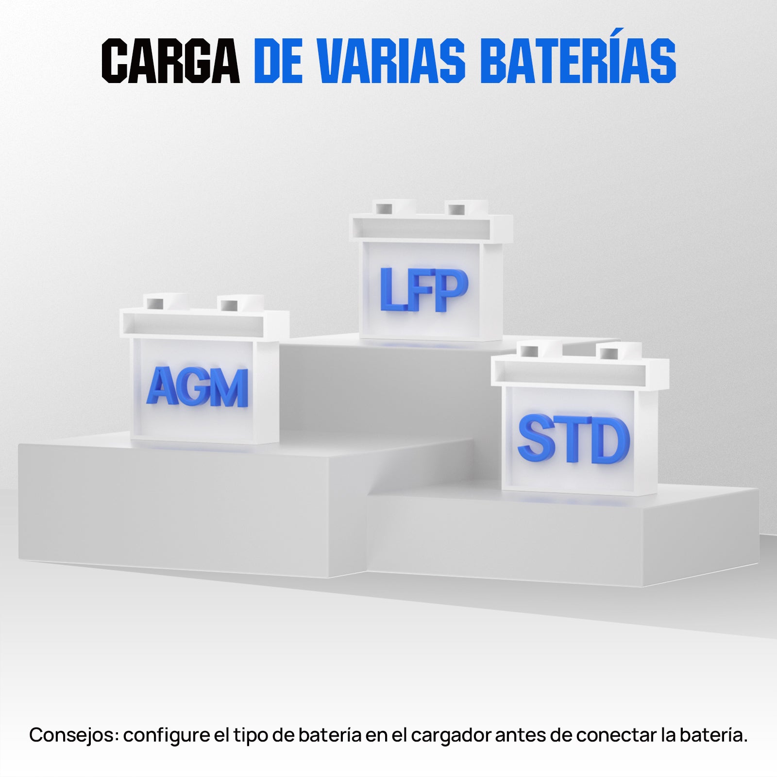 Cargador de batería inteligente de 20 A, 12 V/24 V con pantalla LCD para la mayoría de las baterías