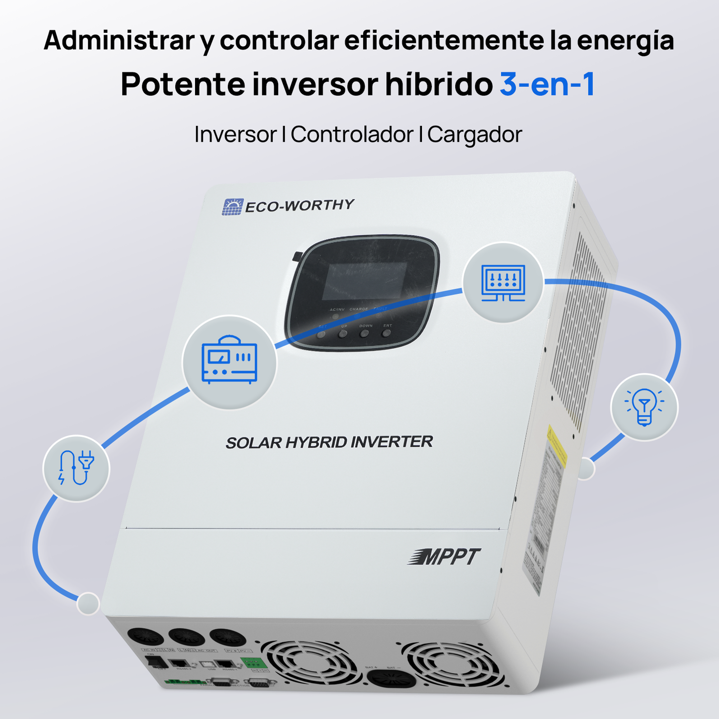 Sistema de respaldo doméstico ECO-WORTHY de 5,12 kWh con LiFePO4 de 48V 100Ah e inversor híbrido de 48V 3000W