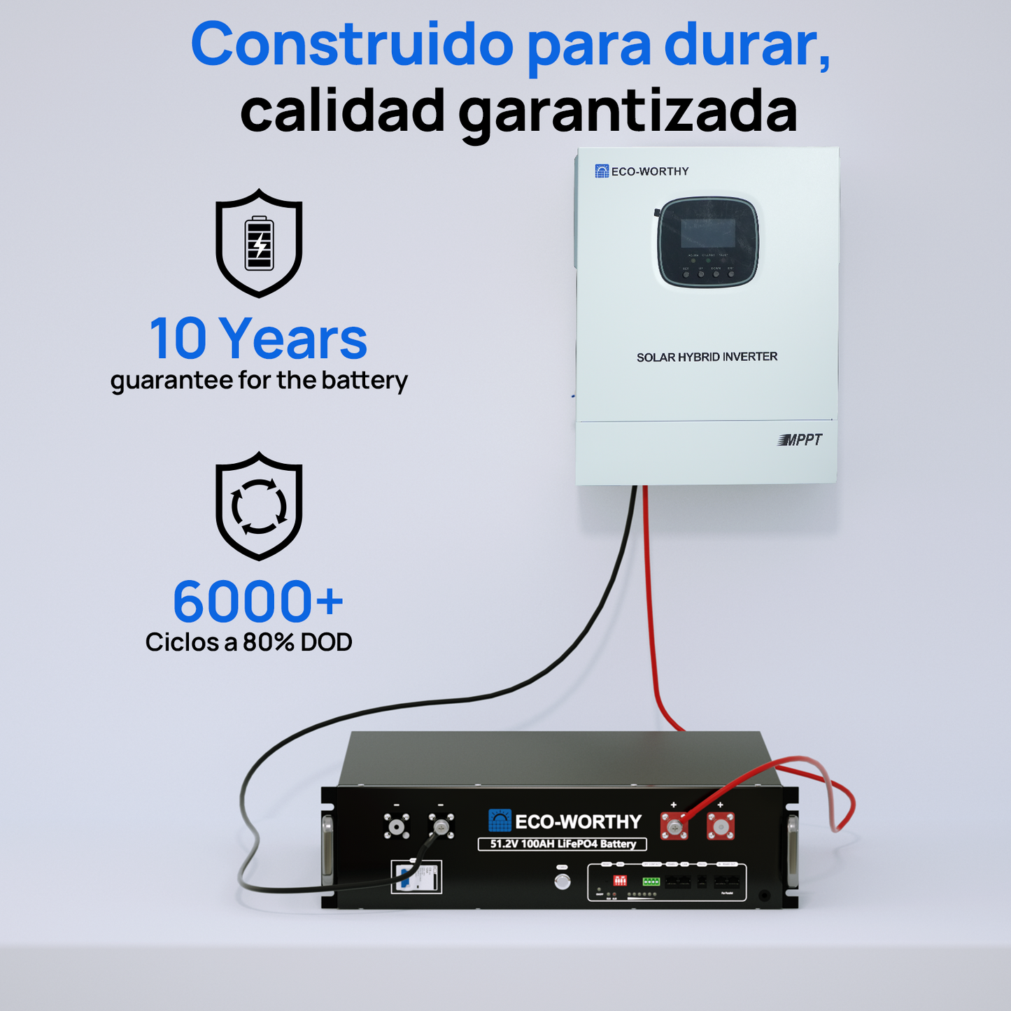 Sistema de respaldo doméstico ECO-WORTHY de 5,12 kWh con LiFePO4 de 48V 100Ah e inversor híbrido de 48V 3000W