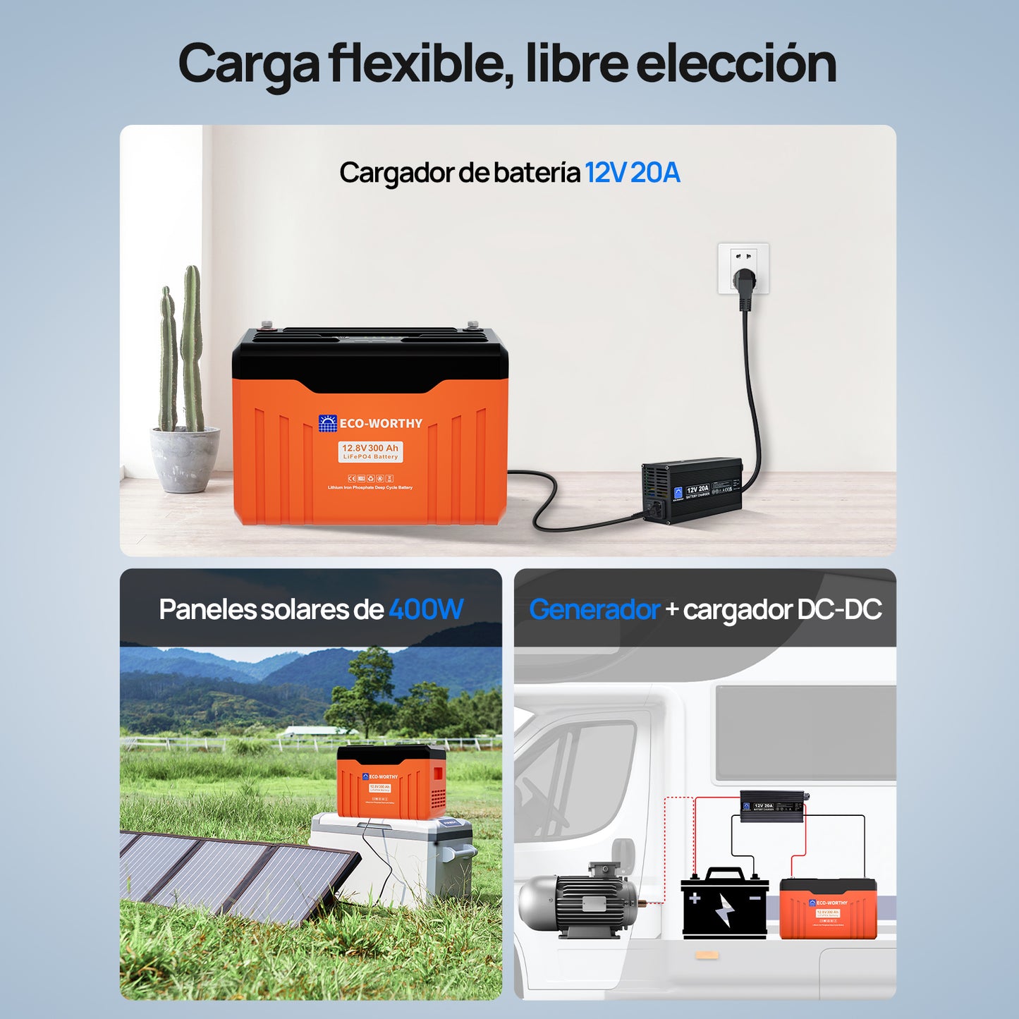 Batería de litio LiFePO4 de 12V y 300Ah con Bluetooth