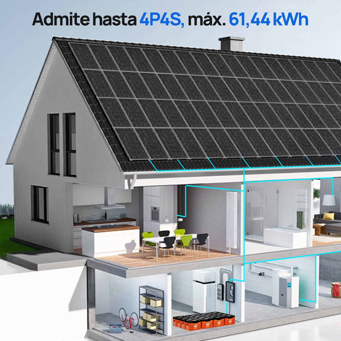 Batería de litio LiFePO4 de 12V y 300Ah con Bluetooth