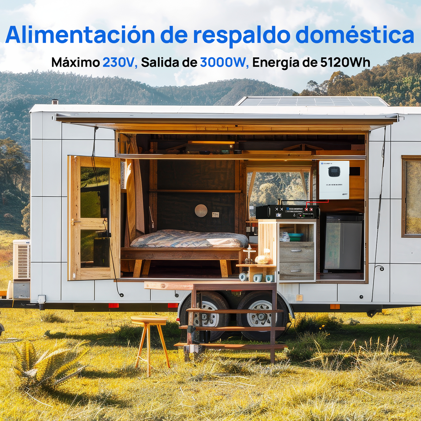 Sistema de respaldo doméstico ECO-WORTHY de 5,12 kWh con LiFePO4 de 48V 100Ah e inversor híbrido de 48V 3000W