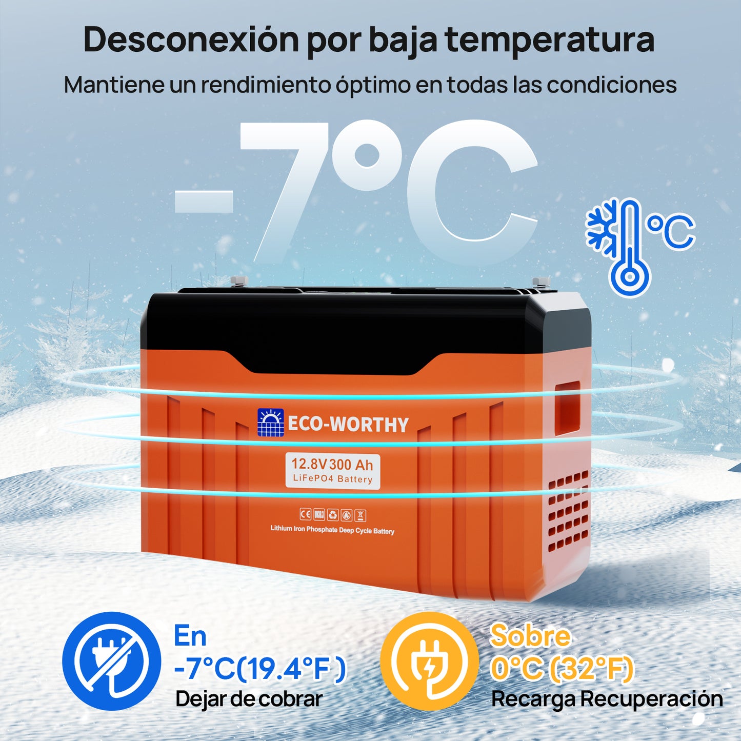 Batería de litio LiFePO4 de 12V y 300Ah con Bluetooth