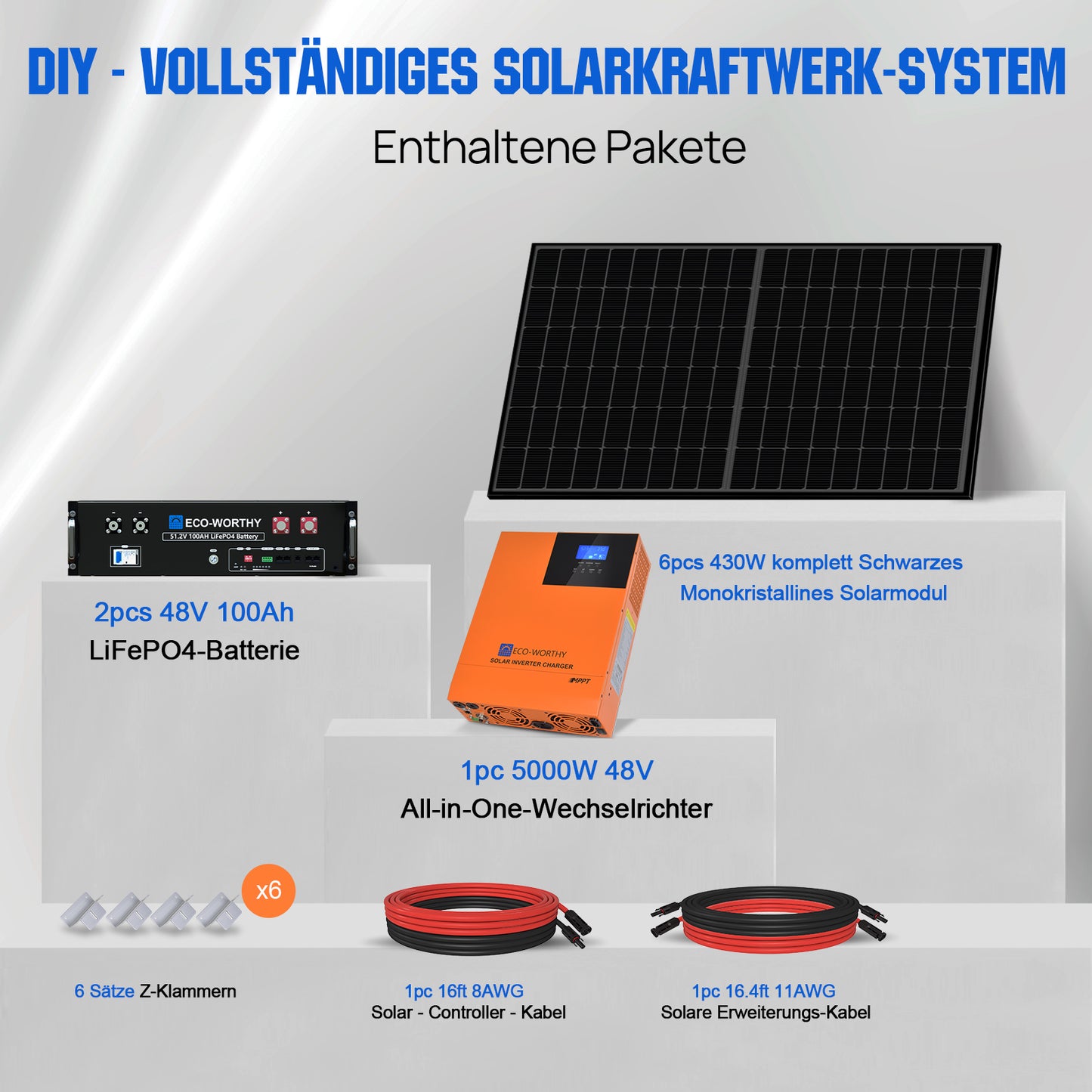 Kit solar MPPT completo para autoconsumo fuera de la red, 48V 2580W(6 x 430W)