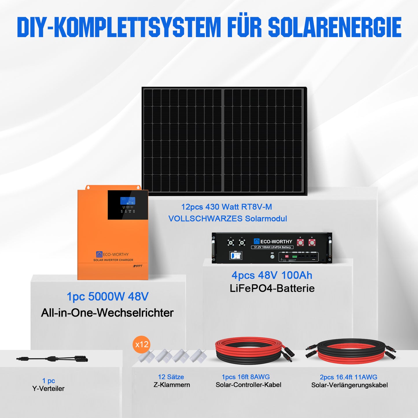 Kit solar MPPT completo para autoconsumo fuera de la red 48V 5160W (12x 430W)