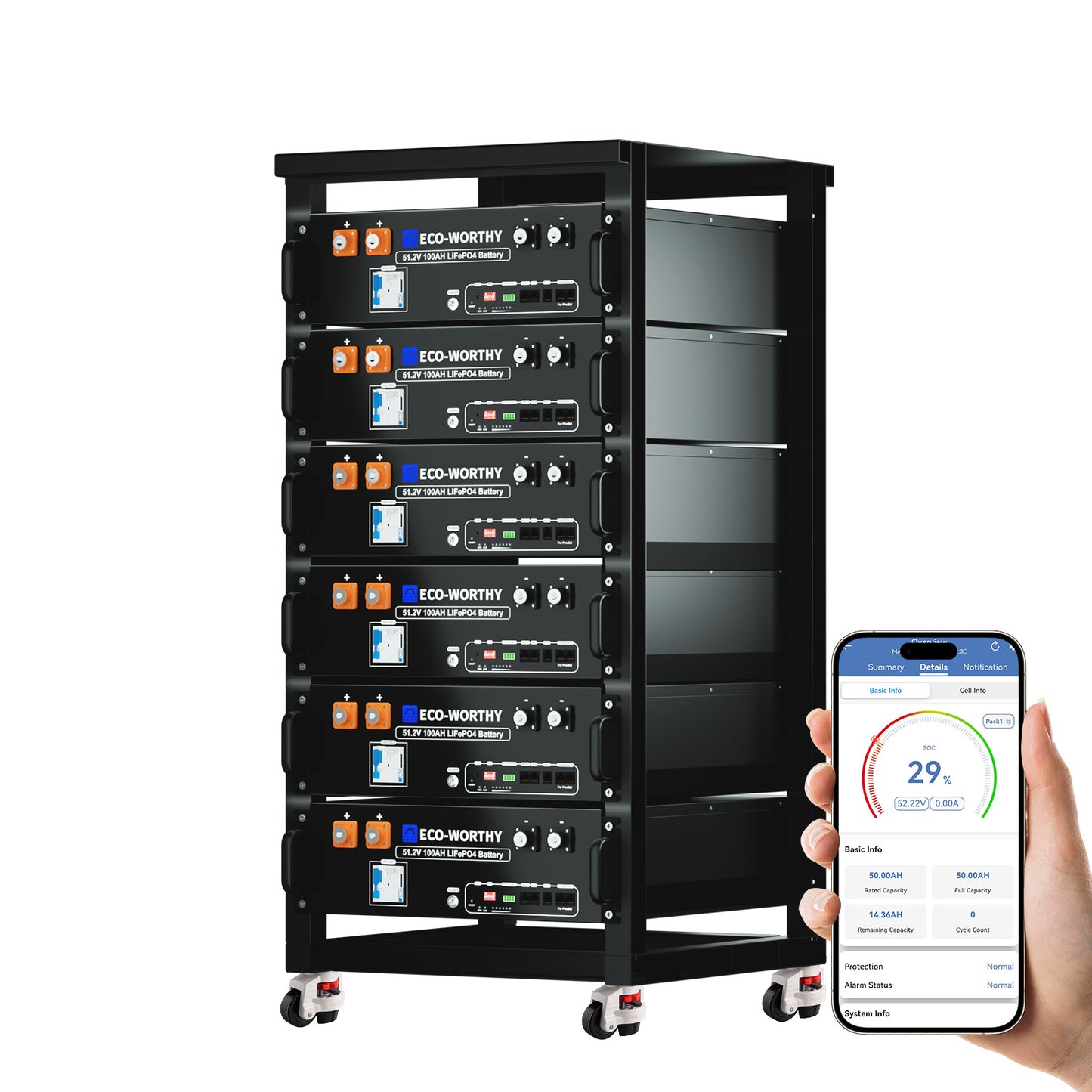 Batería para rack de servidor ECO-WORTHY de 48V(51,2V) 100 Ah LiFePO4, tamaño 3U, con Bluetooth y wifi- Versión 3
