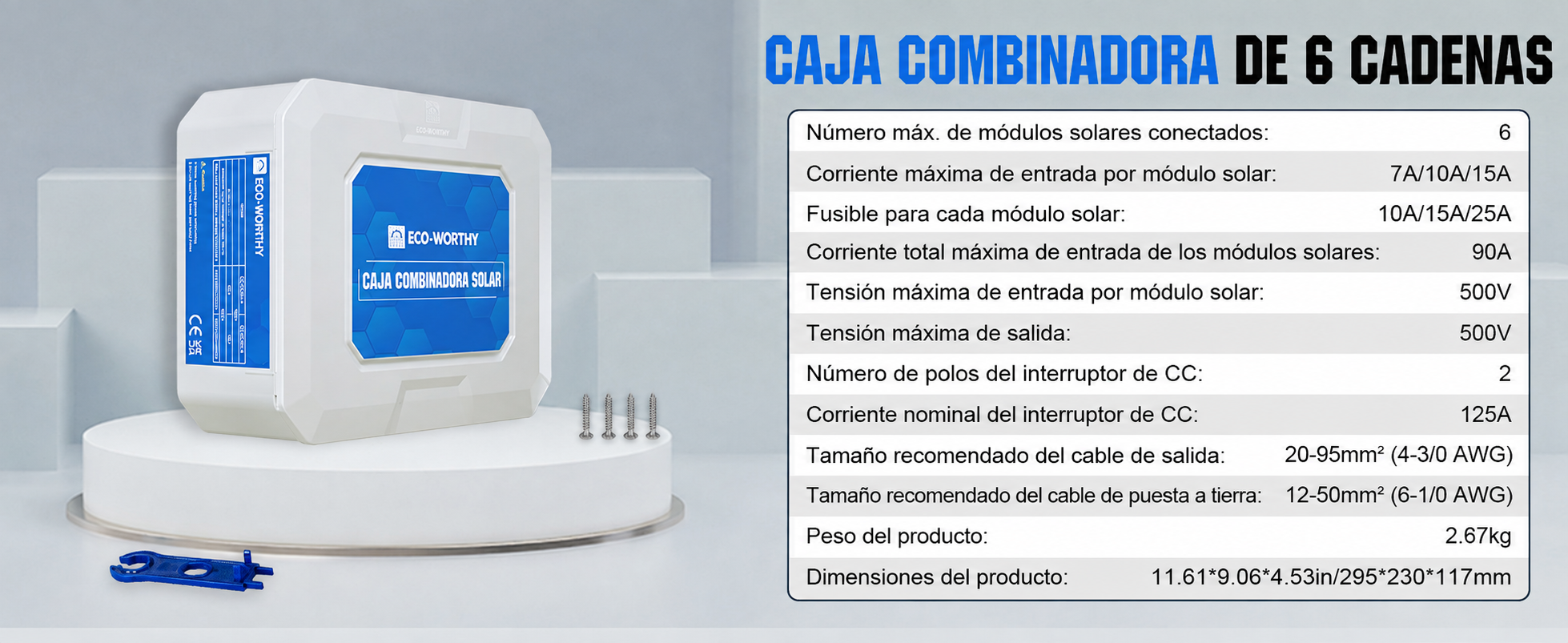ECO‑WORTHY Caja Combinadora Fotovoltaica 15A IP65 con Protección contra Sobretensiones 12‑48V