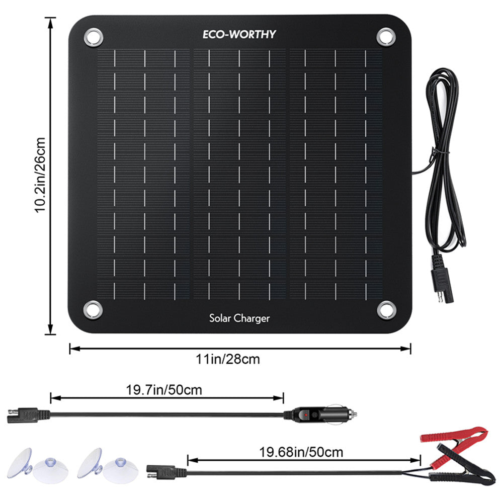 5W 10W Cargador solar portátil para baterías de 12V en automóvil y barco | ECO-WORTHY