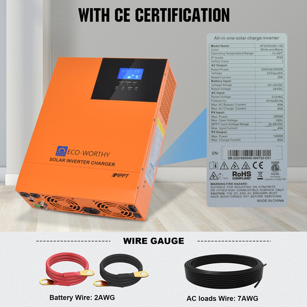 Inversor Cargador Onda Sinusoidal Pura 3000W 24V con Regulador MPPT 60A - Inversores Solares - eco - worthy - es