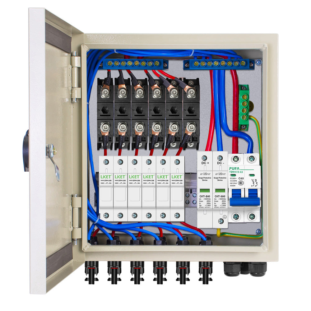 Caja combinada fotovoltaica de 6 cadenas con disyuntores de 6* 10A para sistema de panel solar