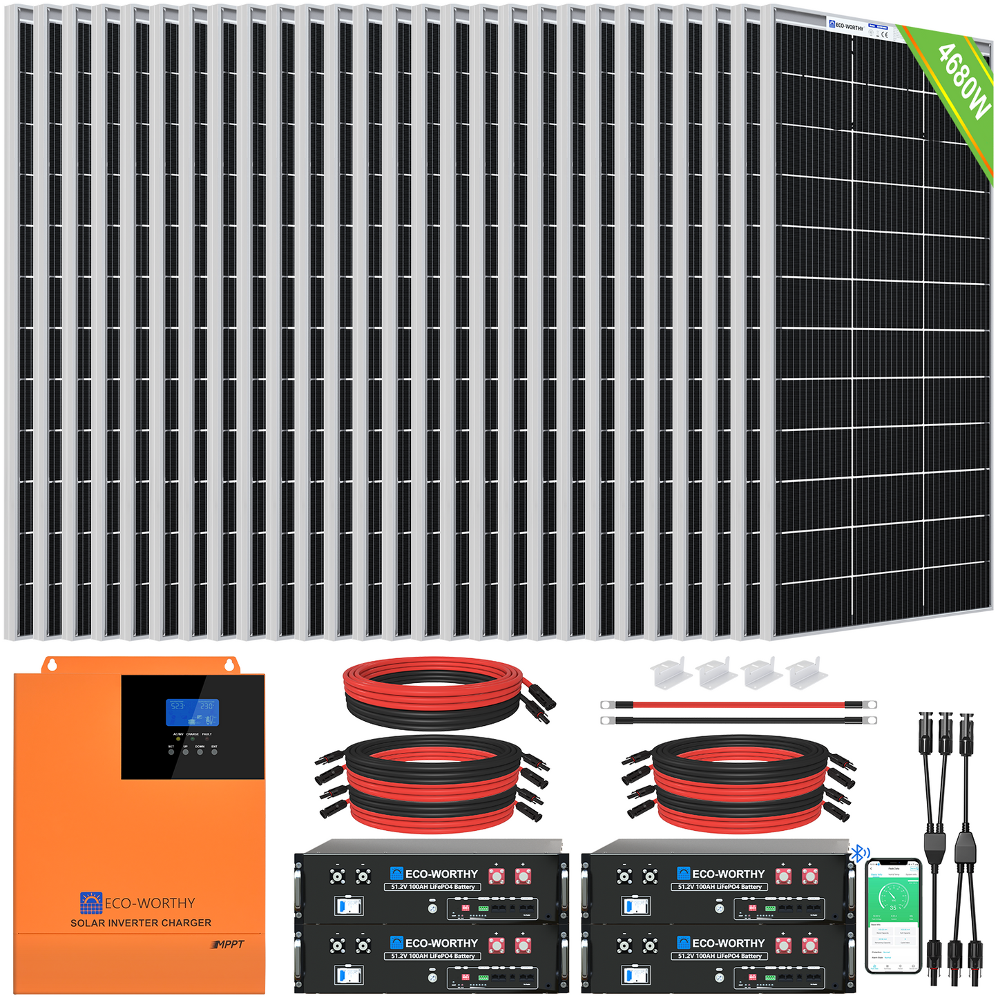 Kit solar MPPT completo para autoconsumo fuera de la red 48V 4680W (24x 195W bifaciales)