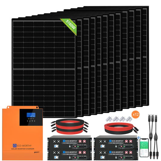 Kit solar MPPT completo para autoconsumo fuera de la red 48V 5160W (12x 430W)