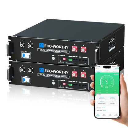 Batería para rack de servidor ECO-WORTHY de 48V(51,2V) 100 Ah LiFePO4, tamaño 3U, con Bluetooth y wifi