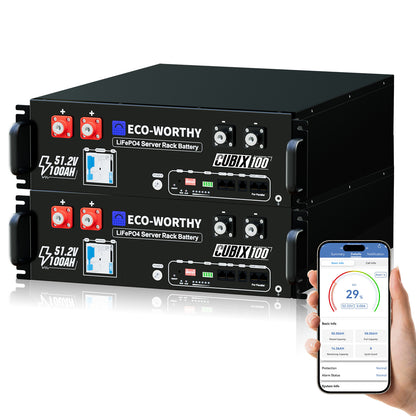 Batería para rack de servidor ECO - WORTHY de 48V(51,2V) 100 Ah LiFePO4, tamaño 3U, con Bluetooth y wifi - Versión 3 - Batería Litio LiFePO4 48V - eco - worthy - es