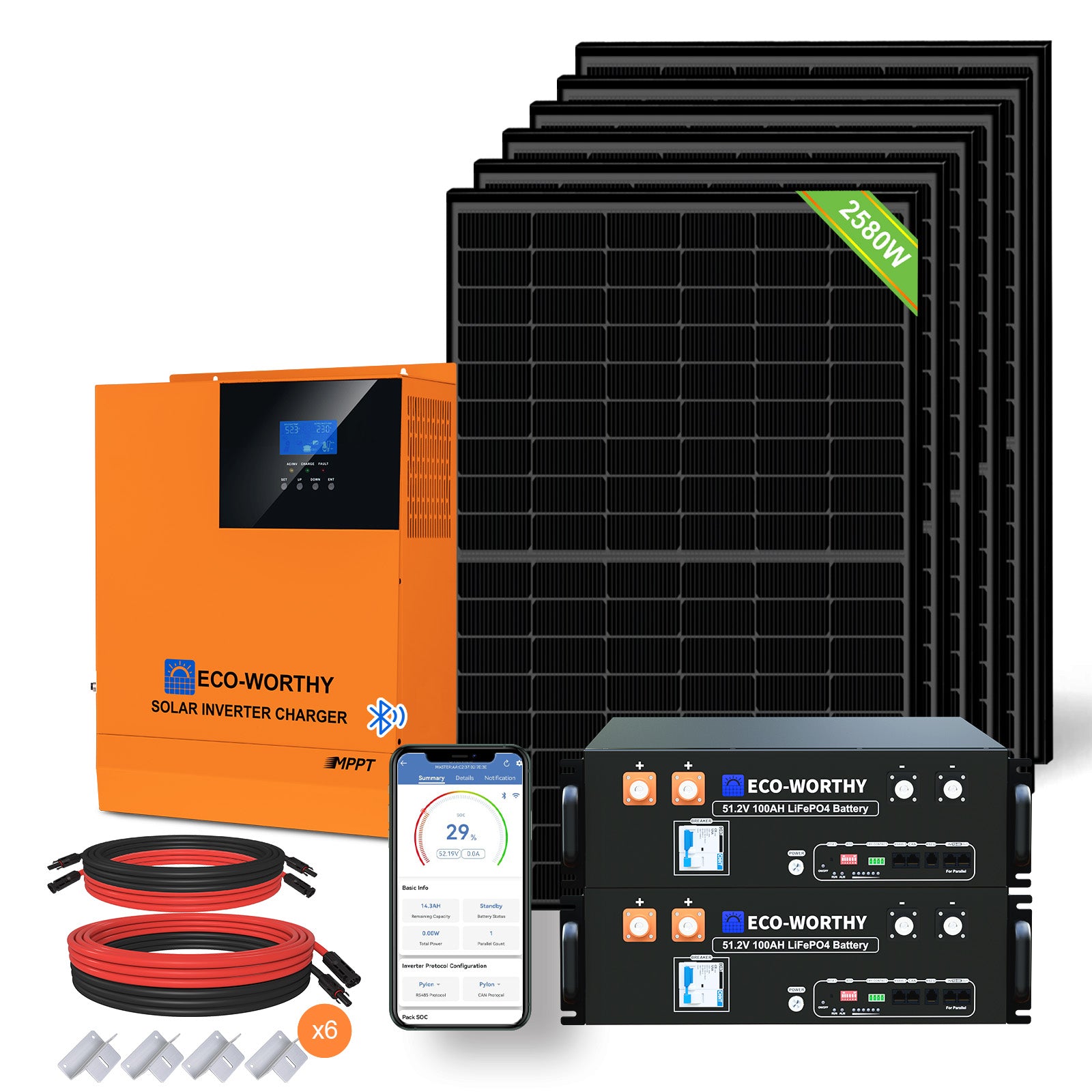Kit solar MPPT completo para autoconsumo fuera de la red, 48V 2580W(6 x 430W)