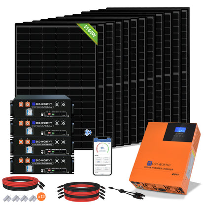 Kit solar MPPT completo para autoconsumo fuera de la red 48V 5160W (12x 430W) - 2000W - 5000W Kit Solar Aislada - eco - worthy - es