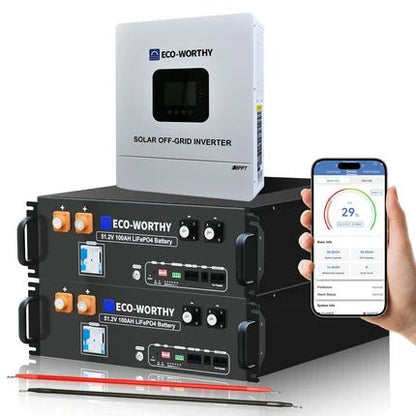 Energía de respaldo para el hogar ECO-WORTHY con LiFePO4 de 48V 100Ah e inversor híbrido de 48V 5000W - 1000W-2000W Kit Solar Aislada - eco-worthy-es
