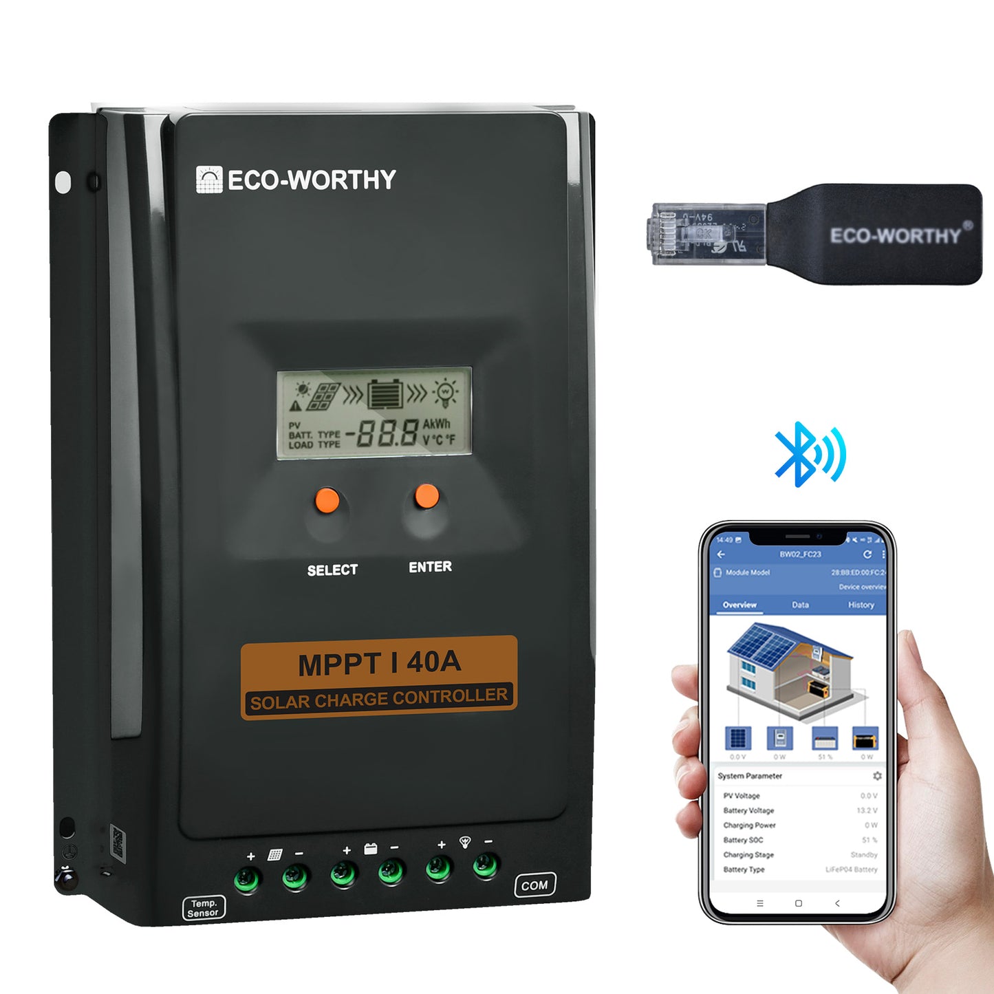 Regulador de Carga MPPT - OLED 12/24V 40A - Regulador de Carga - eco - worthy - es
