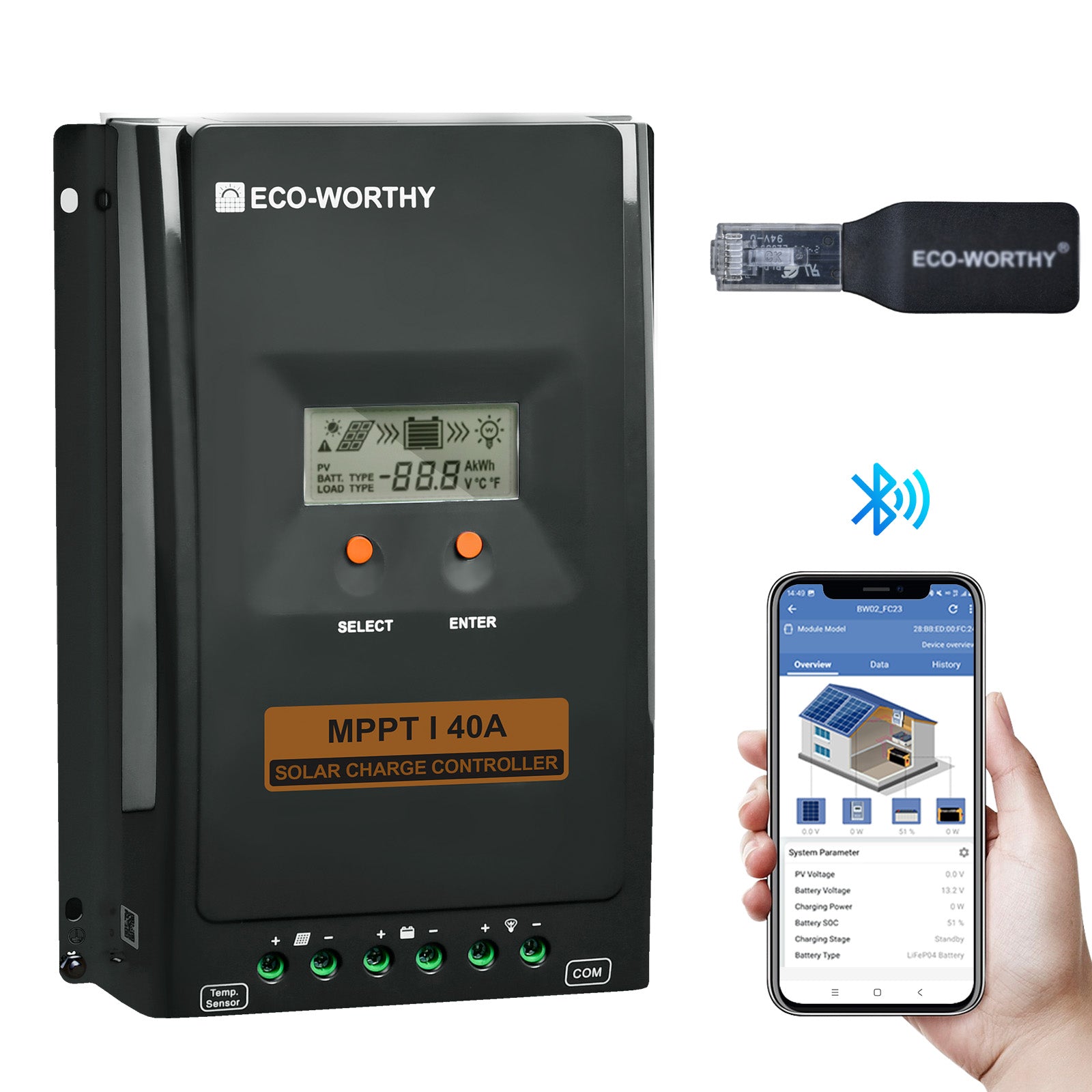 Regulador de Carga MPPT - OLED 12/24V 40A - Regulador de Carga - eco - worthy - es