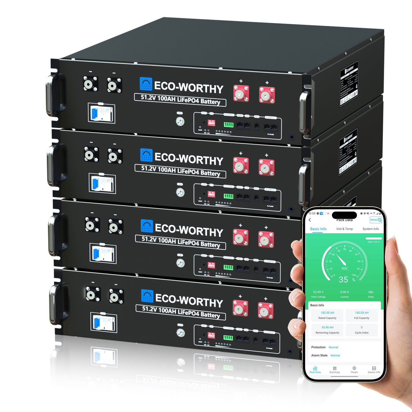 Batería para rack de servidor ECO-WORTHY de 48V(51,2V) 100 Ah LiFePO4, tamaño 3U, con Bluetooth y wifi