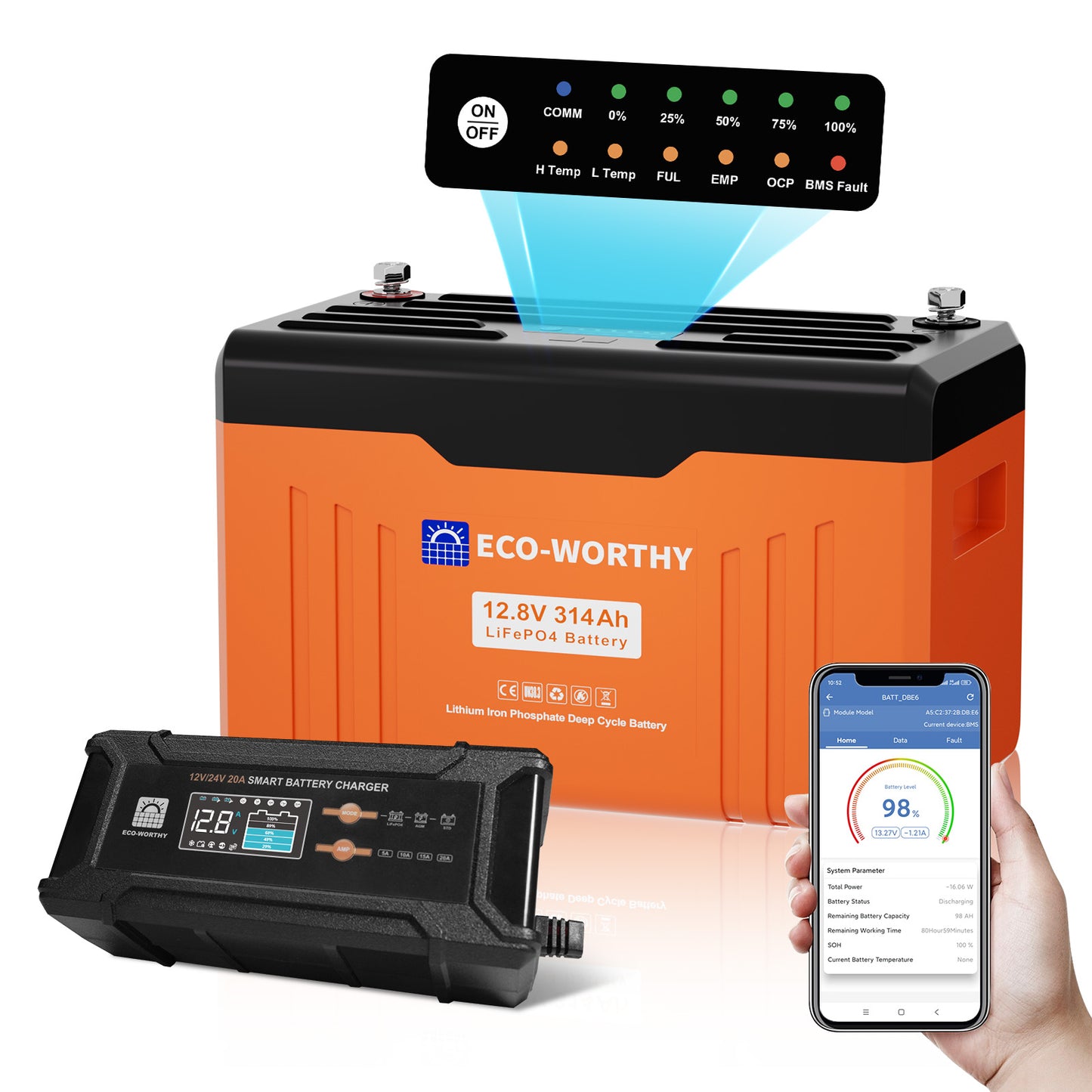 Batería de litio LiFePO4 de 12V y 314Ah con Bluetooth - Batería Litio LiFePO4 12V - eco - worthy - es