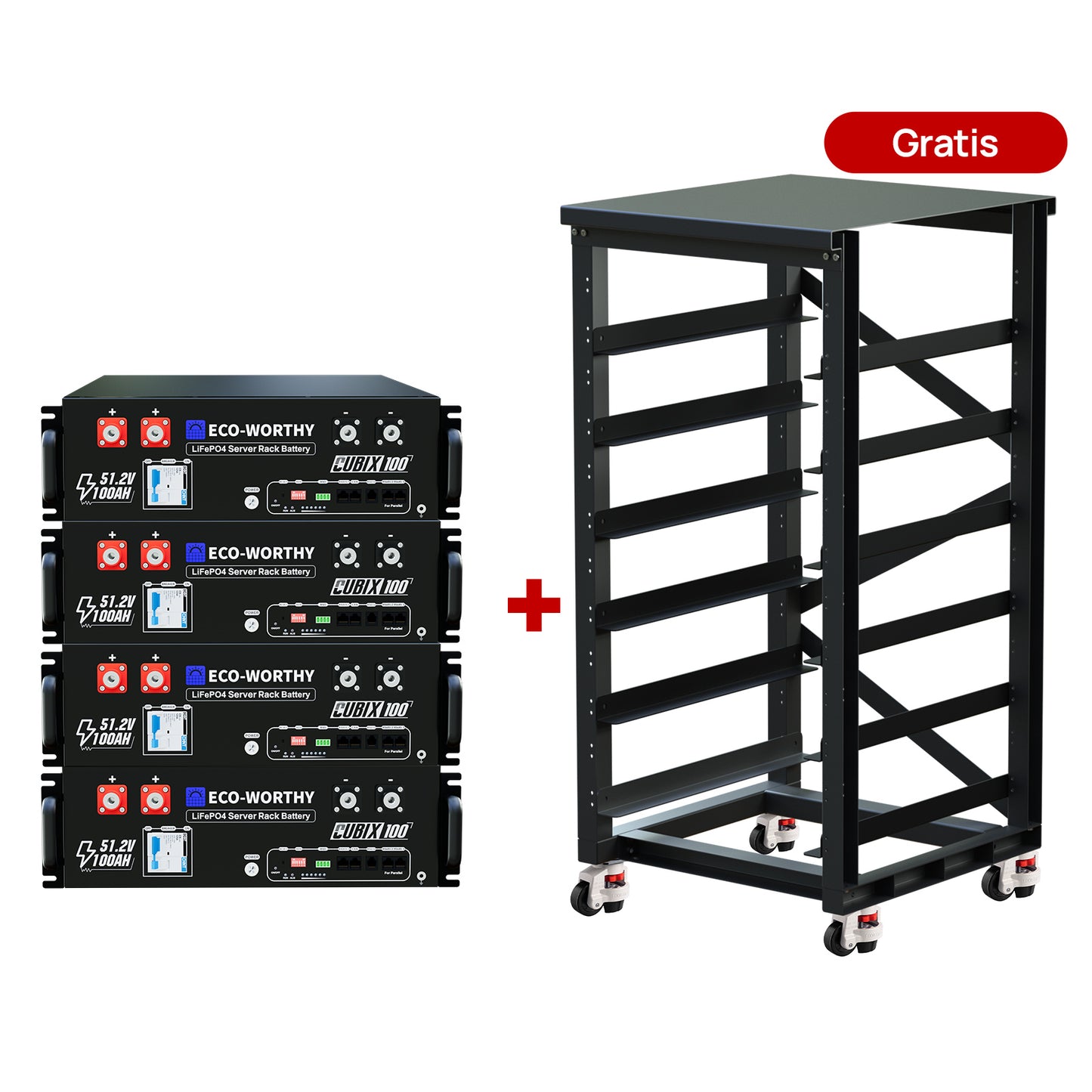 Batería para rack de servidor ECO-WORTHY de 48V(51,2V) 100 Ah LiFePO4, tamaño 3U, con Bluetooth y wifi- Versión 3