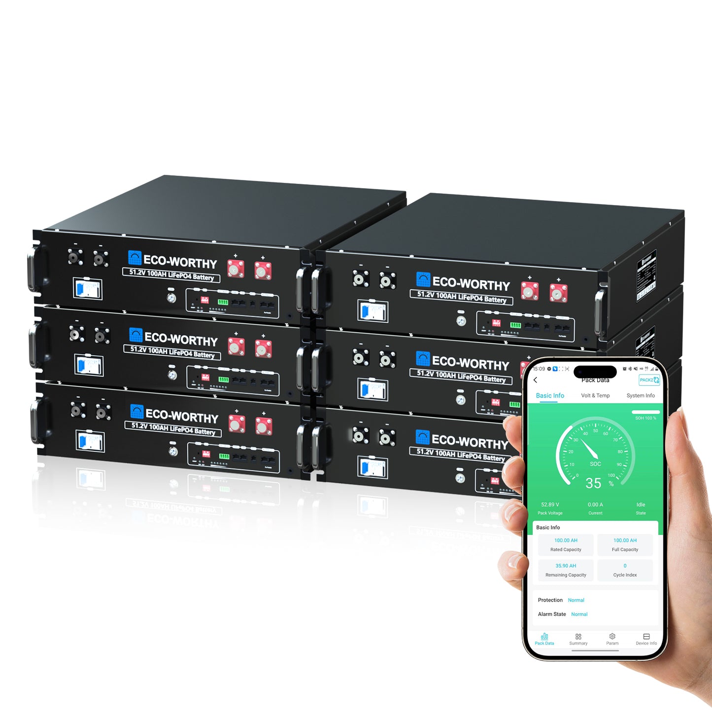 Batería para rack de servidor ECO-WORTHY de 48V(51,2V) 100 Ah LiFePO4, tamaño 3U, con Bluetooth y wifi