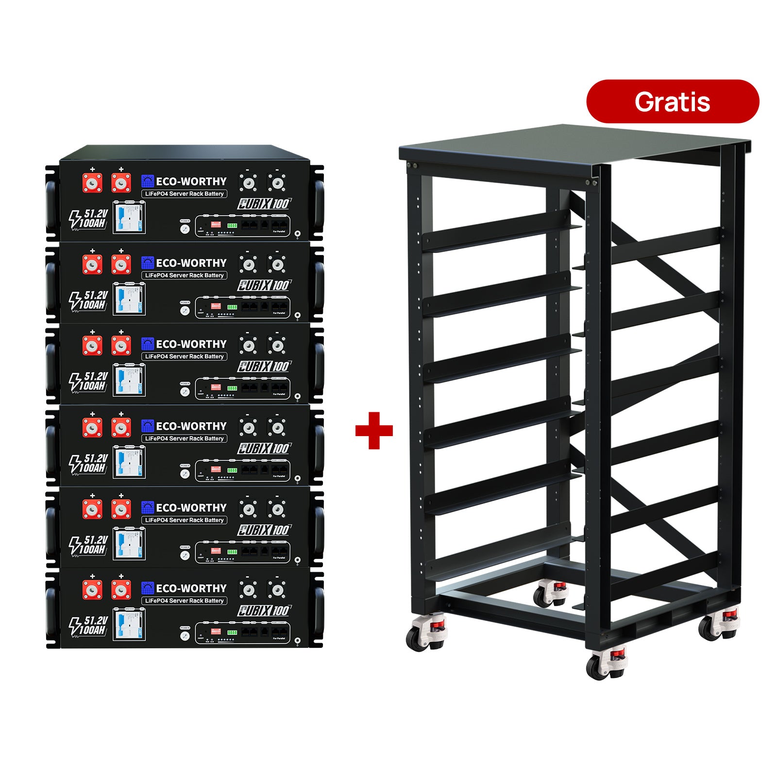 Batería para rack de servidor ECO-WORTHY de 48V(51,2V) 100 Ah LiFePO4, tamaño 3U, con Bluetooth y wifi- Versión 3
