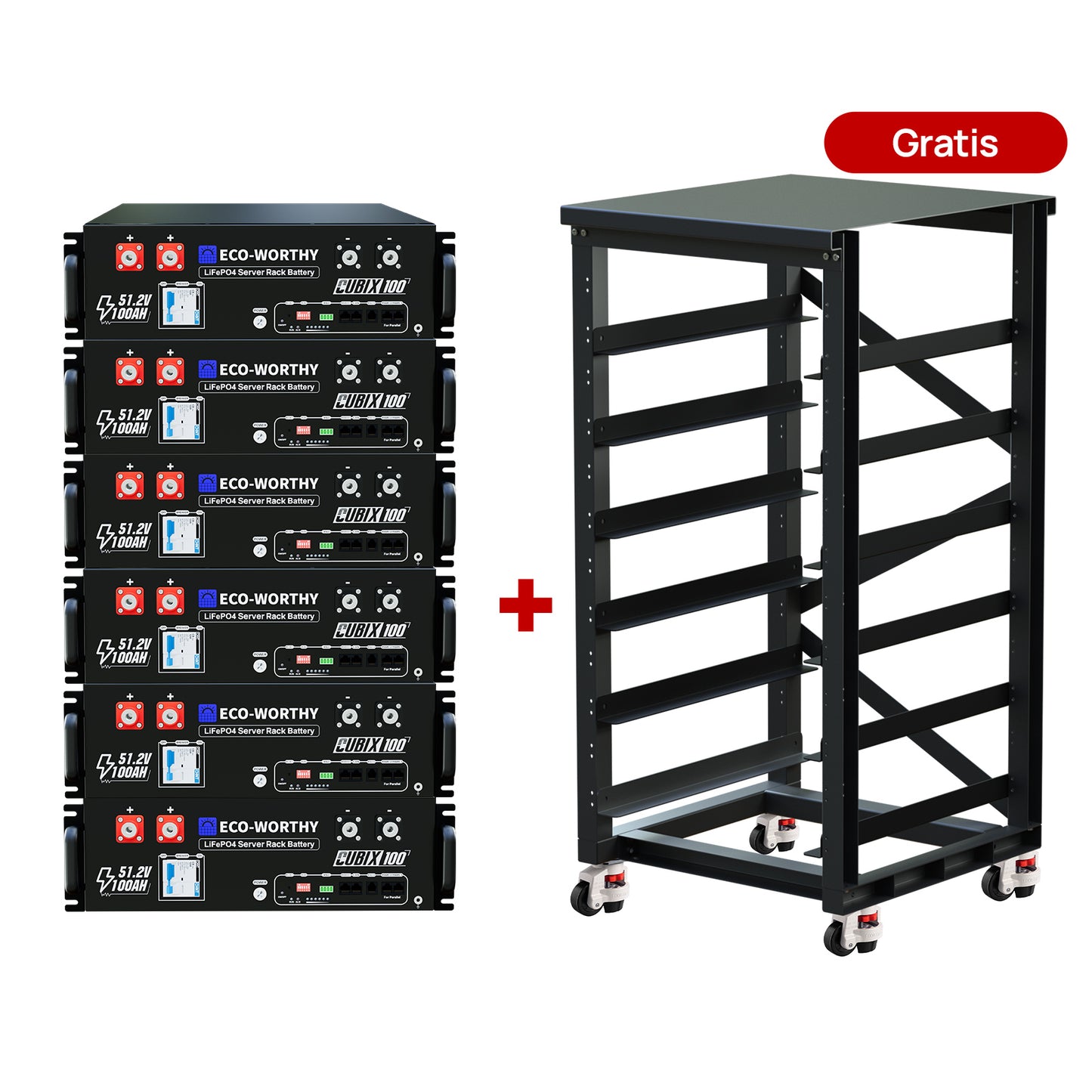 Batería para rack de servidor ECO-WORTHY de 48V(51,2V) 100 Ah LiFePO4, tamaño 3U, con Bluetooth y wifi- Versión 3