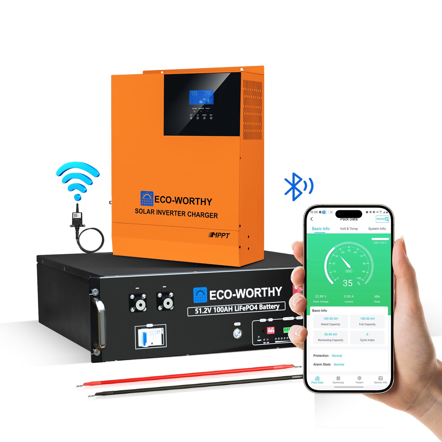 Energía de respaldo para el hogar ECO-WORTHY con LiFePO4 de 48V 100Ah e inversor híbrido de 48V 5000W