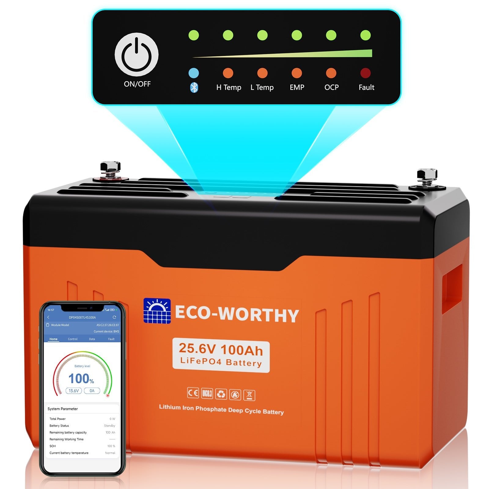Batería Litio LiFePO4 24V 100Ah Con Bluetooth y WiFi - Batería Litio LiFePO4 24V - eco - worthy - es