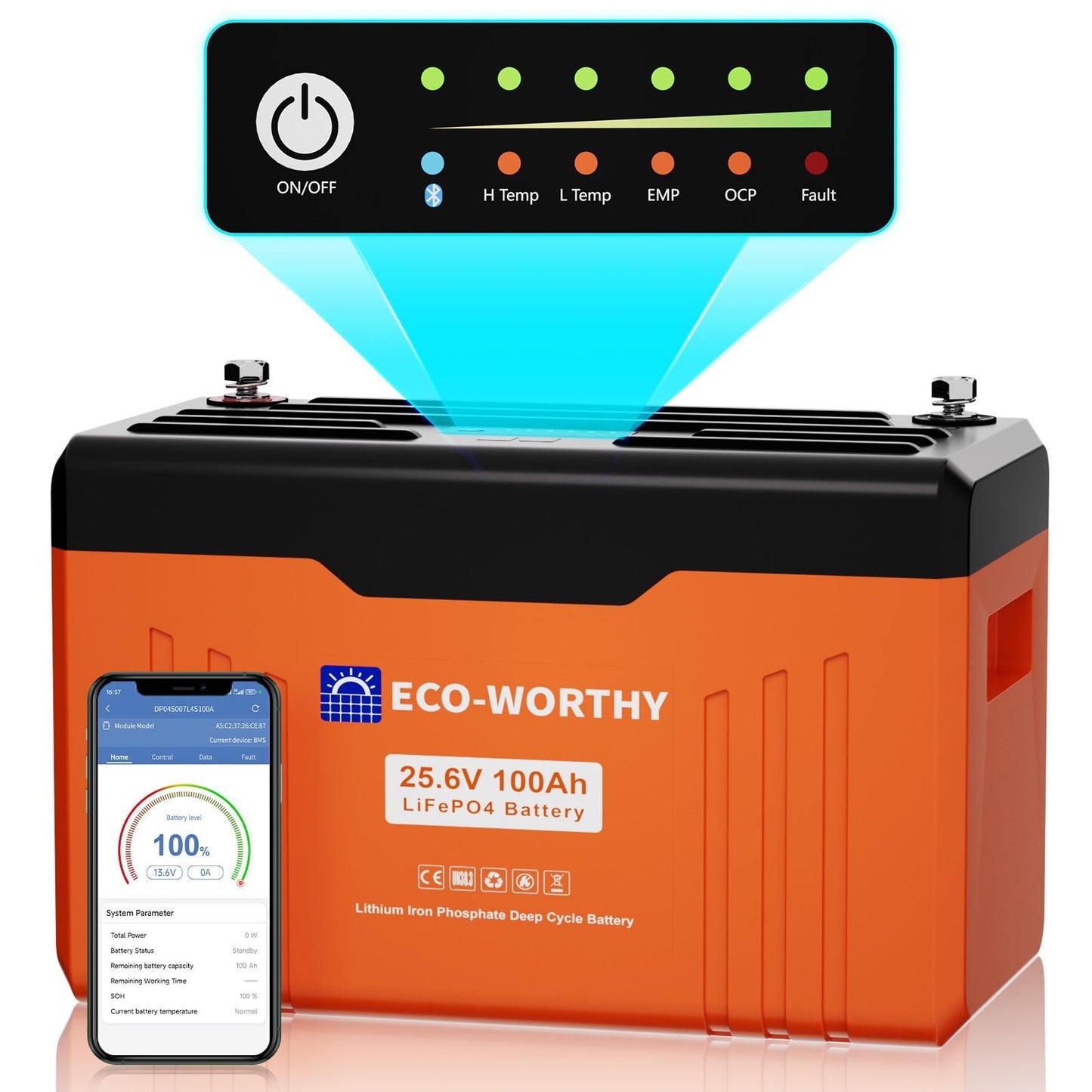 Batería Litio LiFePO4 24V 100Ah Con Bluetooth y WiFi - Batería Litio LiFePO4 24V - eco - worthy - es