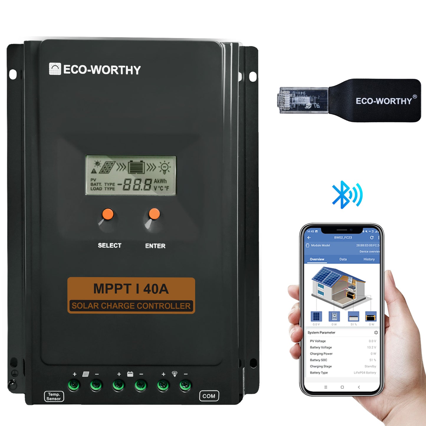 Regulador de Carga MPPT - OLED 12/24V 40A - Regulador de Carga - eco - worthy - es