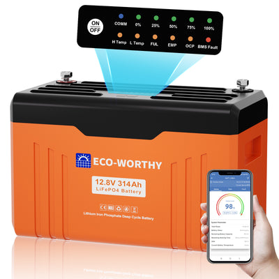 Batería de litio LiFePO4 de 12V y 314Ah con Bluetooth - Batería Litio LiFePO4 12V - eco - worthy - es