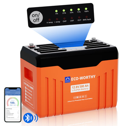 Batería de litio LiFePO4 de 12V y 300Ah con Bluetooth