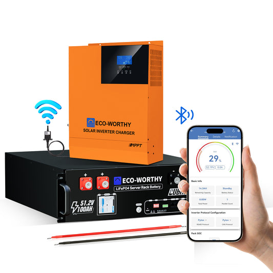 Energía de respaldo para el hogar ECO-WORTHY con LiFePO4 de 48V 100Ah e inversor híbrido de 48V 5000W