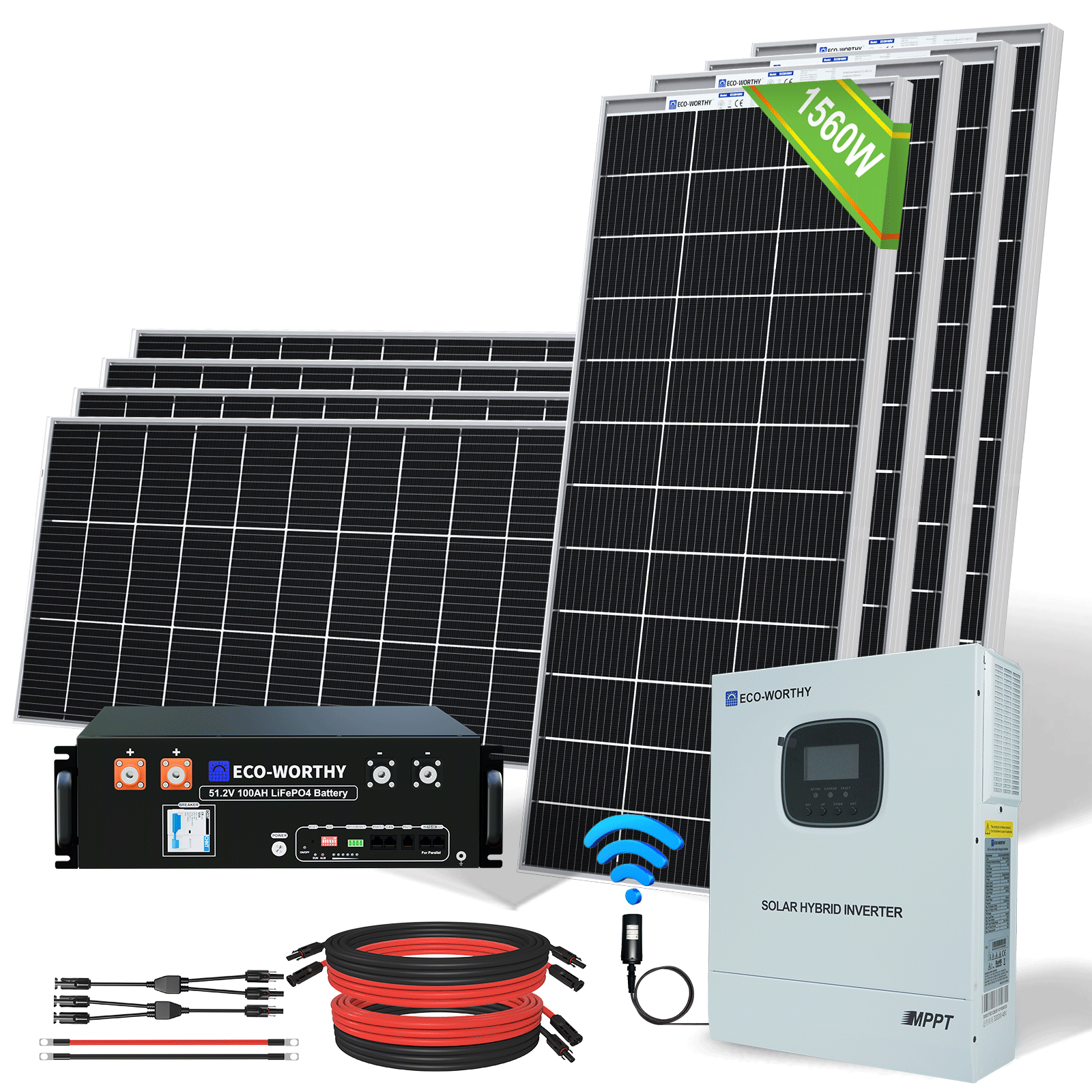 Kit solar MPPT completo para autoconsumo fuera de la red, 48V 1560W(8 x 195W bifaciales)
