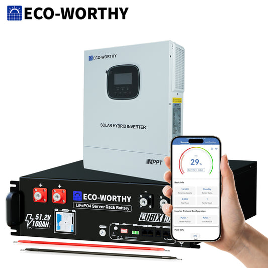Sistema de respaldo doméstico ECO-WORTHY de 5,12 kWh con LiFePO4 de 48V 100Ah e inversor híbrido de 48V 3000W