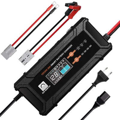 Cargador de batería inteligente de 20 A, 12 V/24 V con pantalla LCD para la mayoría de las baterías - Cargador de batería - eco - worthy - es