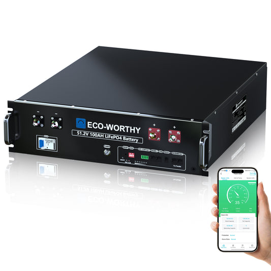 Batería para rack de servidor ECO-WORTHY de 48V(51,2V) 100 Ah LiFePO4, tamaño 3U, con Bluetooth y wifi