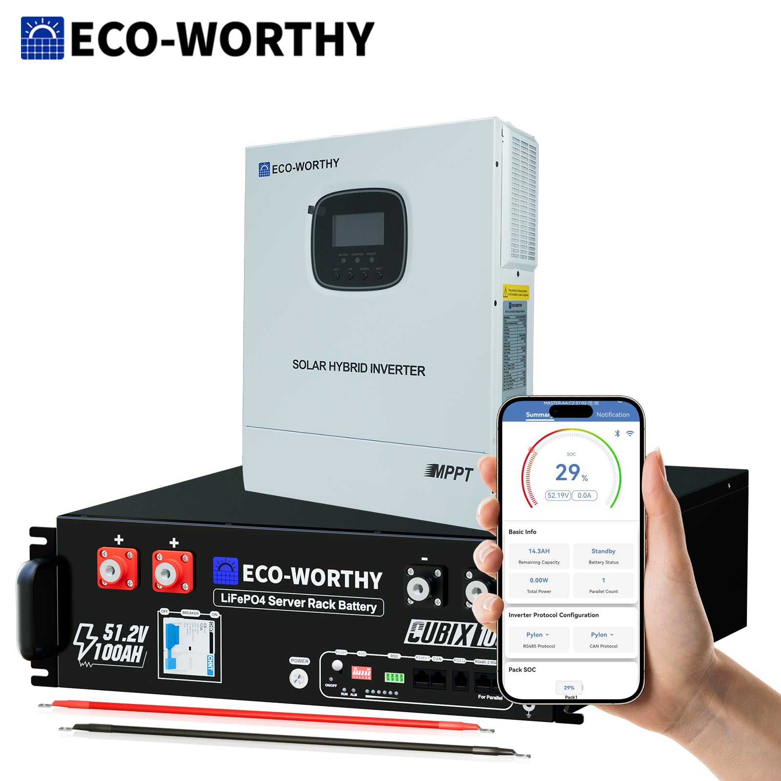 Sistema de respaldo doméstico ECO - WORTHY de 5,12 kWh con LiFePO4 de 48V 100Ah e inversor híbrido de 48V 3000W - 1000W - 2000W Kit Solar Aislada - eco - worthy - es