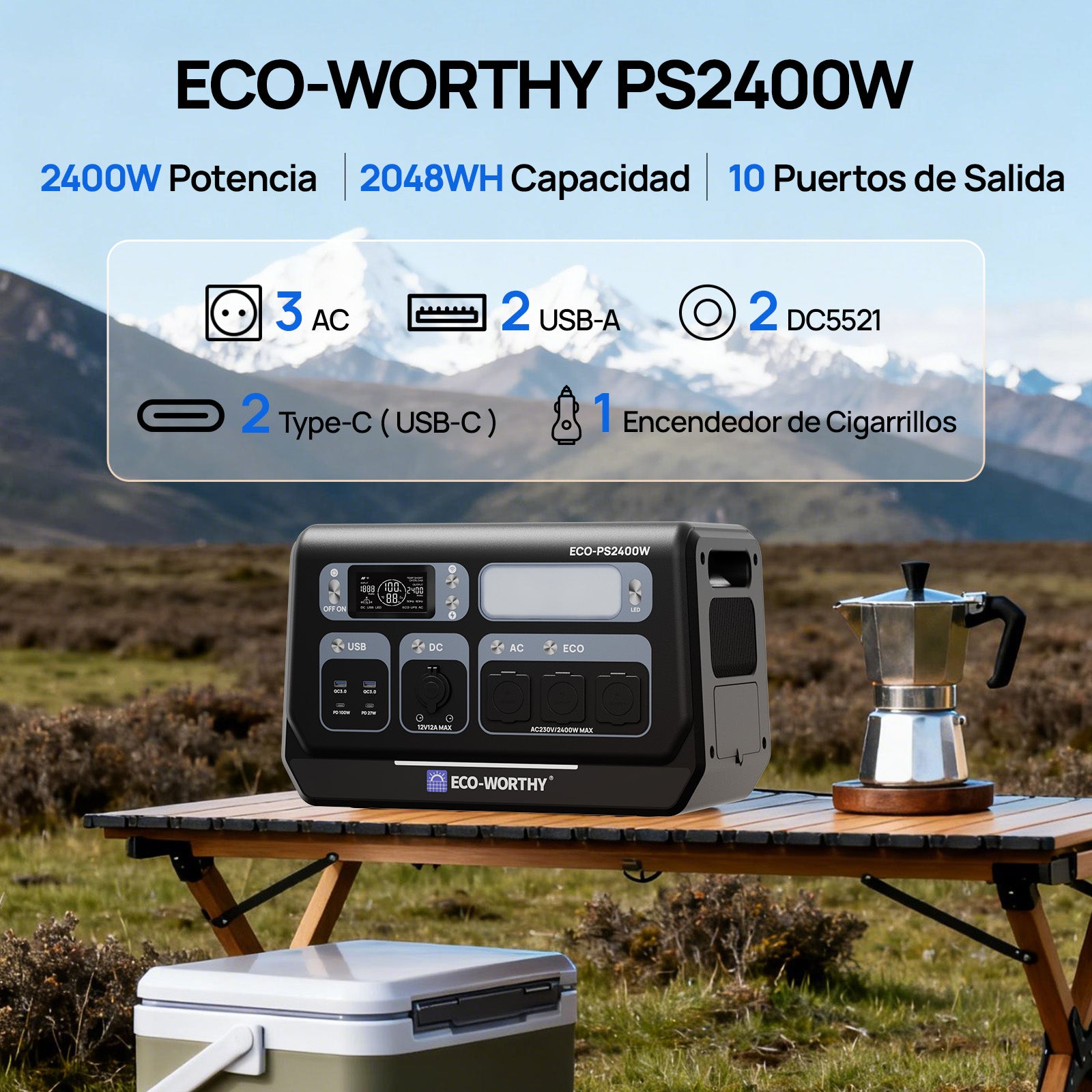 Estación de energía portátil de 2400W con batería de litio de 2048Wh | Fuente de alimentación de emergencia