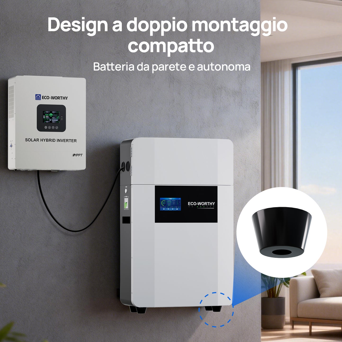 Batería de interior de montaje en pared ECO-WORTHY de 48V 100Ah con caja de conexiones | IEC 62619 | Apta para bajas temperaturas | 10 años de garantía